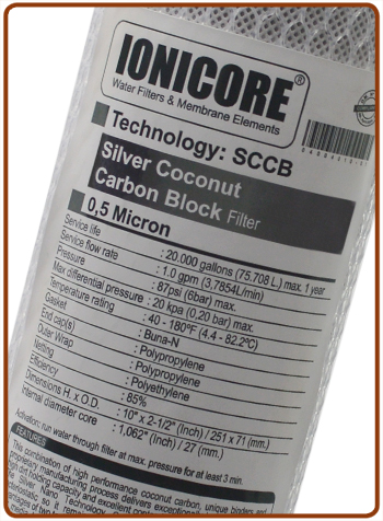 Filtro Cartuccia Battereostatica Carbon Block al cocco 0.5micron