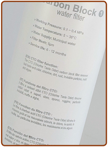 Filtro carbon block CTO di ricambio 1 per refrigeratore a colonnina