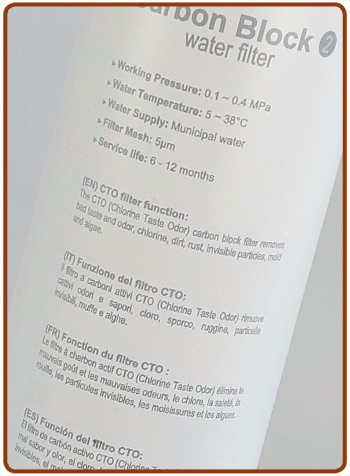 Post-filtro carbon block CTO di ricambio 2 per refrigeratore a colonnina