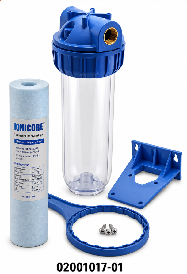 Filtrazione kit Blue completo contenitore standard 3 pezzi 10" IN-OUT 1/2" trasparente